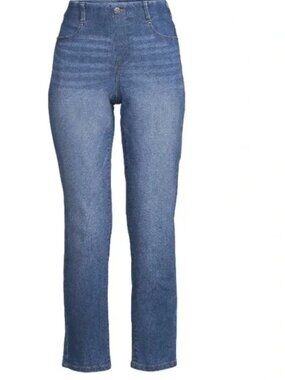 NWT Time and Tru Women's High Rise Petite Straight Leg Pull On Denim Jegging
